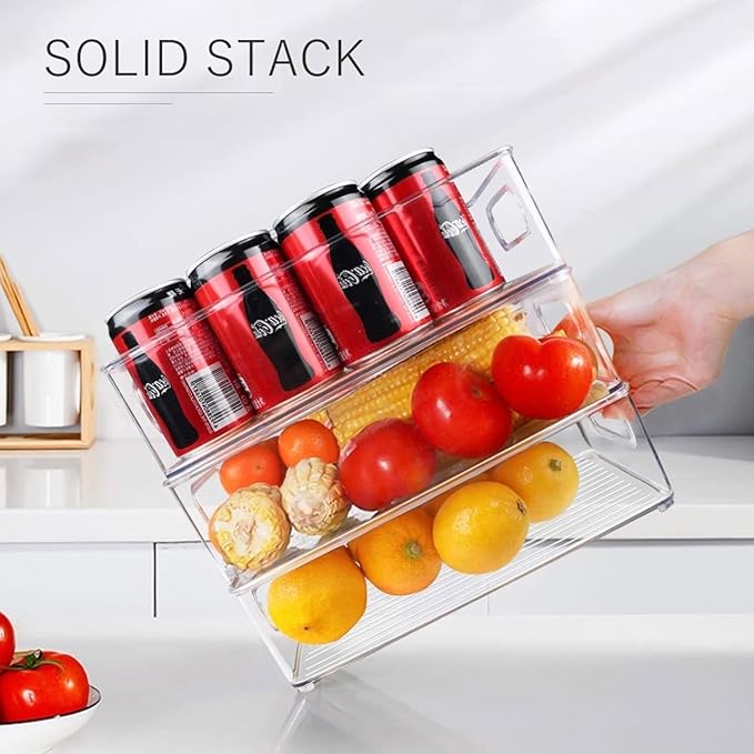 12 Pack Refrigerator Organizer Bins, 3 Sizes Stackable Clear Pantry Storage with Handles and 30 PCS Plastic Bags for Fridge, Freezer, Shelves, Drawer, Snack Organizer for Home & Kitchen