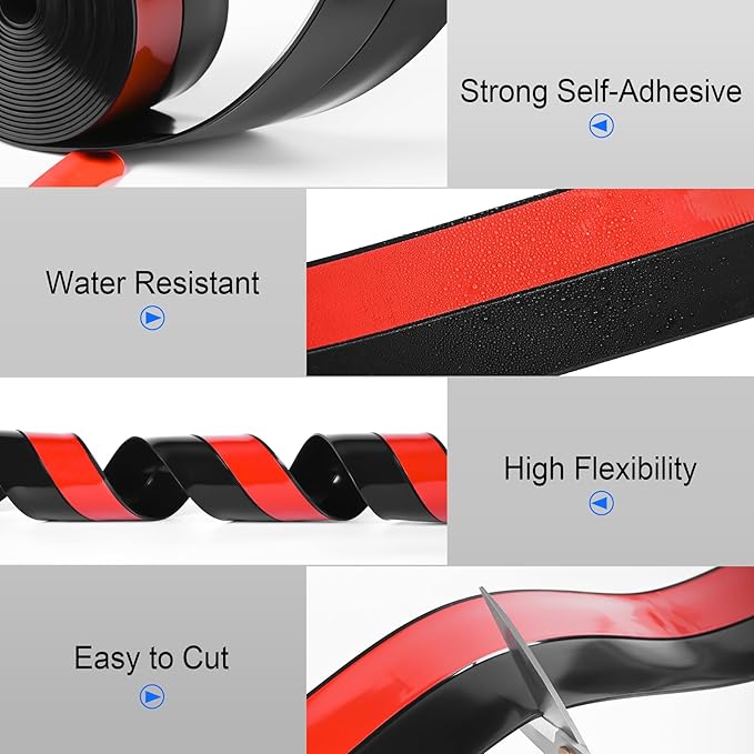 ToLanbbt Weather Stripping Silicone Door Seal Strip 3 in x 20 ft Door Draft Stopper Self Adhesive Tape, Side & Bottom Gaps Insulation Strip for Glass Shower Sliding Window, Black
