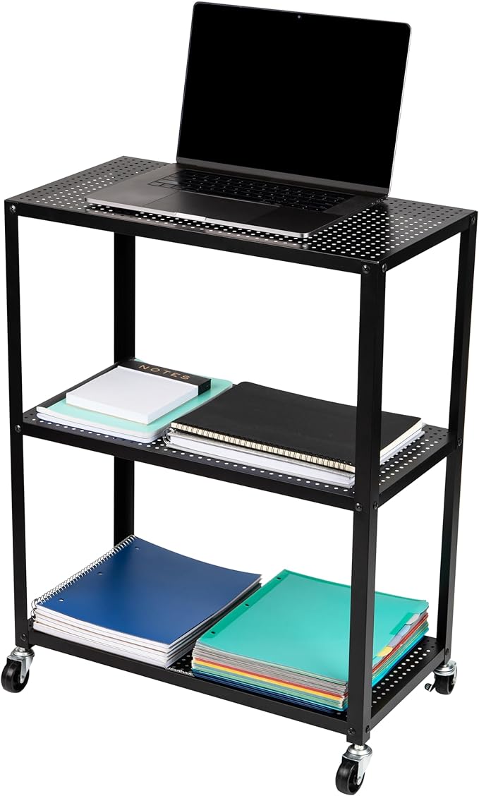 Mind Reader Rolling Cart, Rolling Cart, Microwave Stand, 3-Tier, Coffee Cart, Office, Metal, 23" L x 12" W x 30" H, Black