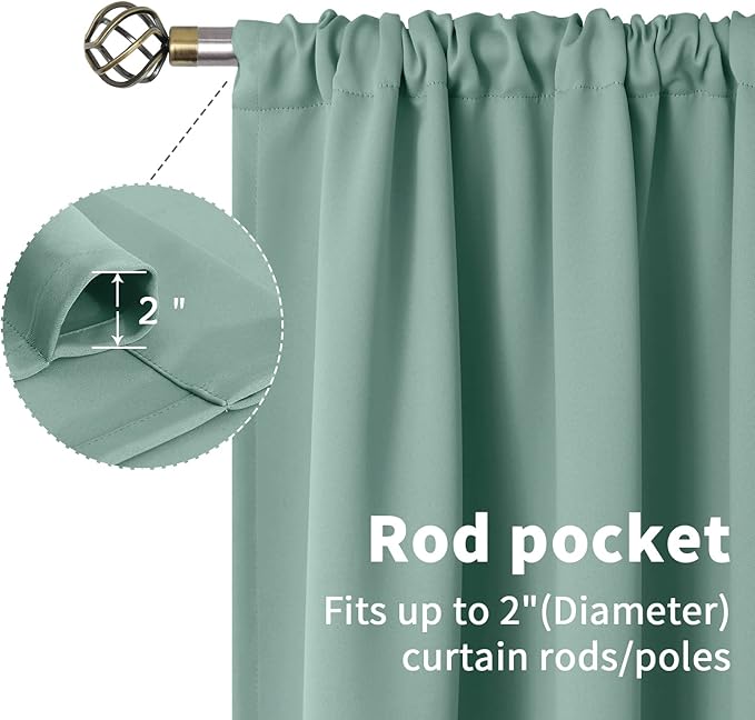 BGment Sage Green Blackout Curtains for Bedroom 63 Inches Length - Rod Pocket Thermal Insulated Room Darkening Drapes for Living Room Office Privacy Spring Decor, 42 x 63 Inch, 2 Panels