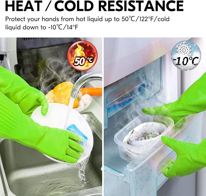 Vgo... 1-Pair Dishwashing Gloves, Reusable Household Gloves, Kitchen Gloves, Long Sleeve, Thick Latex, Cleaning, Washing, Working, Painting, Gardening, Pet Care (Size L,Green, RB2143)