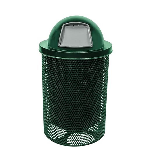 COATEDOUTDOORFURNITURE RDT-P-TXTGRN Heavy Duty Round Trash Receptacle with Dome Top, Liner Included, 32 Gallon, Textured Green, Made in America