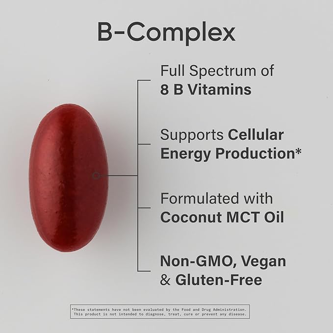 Sports Research® Vitamin B-Complex - Full Spectrum of B Vitamins with Methylated B12 & Folate - Gluten Free · Plant-Based · Non-GMO · Vegan-Friendly Formula - 60 Veggie Softgels