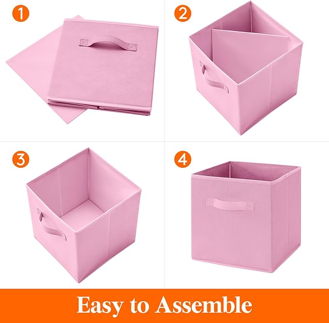 Lifewit 12 Packs Storage Cubes, 11 Inch Cube Storage Bins, Foldable Decorative Fabric Storage Baskets for Organizing Home Organizers with Handles for Shelves, Closet,Pink