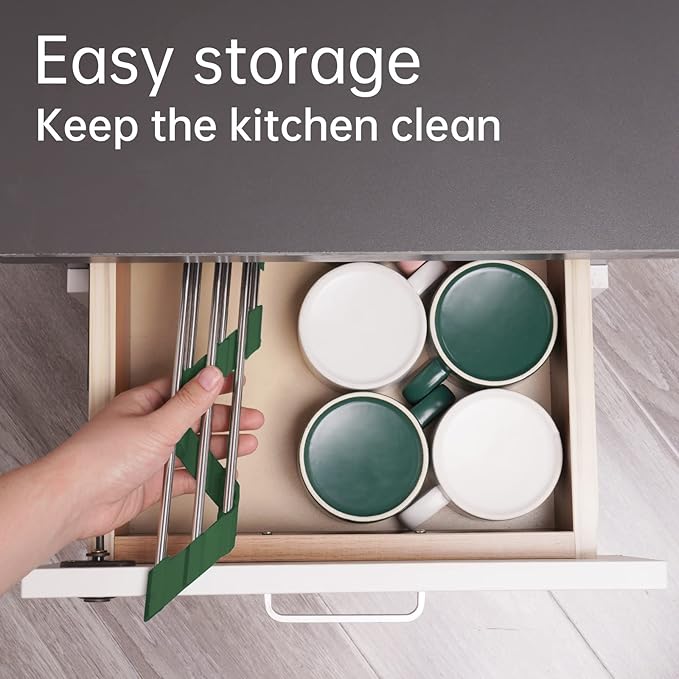 Tomorotec Triangle Roll-Up Dish Drying Rack for Sink Corner Small Foldable Stainless Steel Over The Sink Multipurpose Kitchen Drainer Caddy Organizer Storage Shelf Holder (Olive Green)