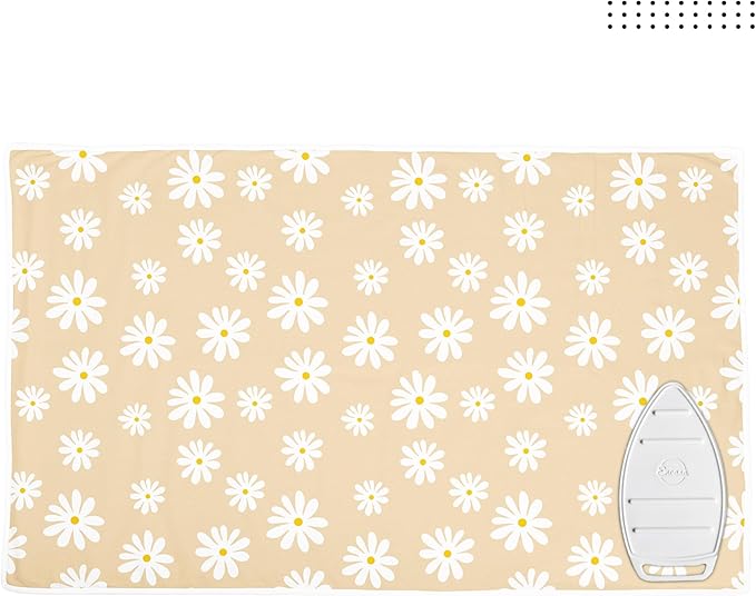 Encasa XO Ironing Mat/Pad (Large 48"x28") with 3mm Padding & Silicone Iron Rest for Steam Pressing on Tabletop or Bed - Heat Resistant, Portable, Quilting & Travel Blanket - Daisy Beige