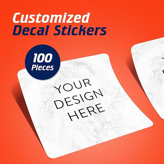 100 Custom Vinyl Stickers - Upload Your own Image, Text, Design, Logo - Personalized Logo Labels for Handmade, Packaging, Bottle, Jars, Candle, Brand Stickers (Silver Marble, 2x2 Square)