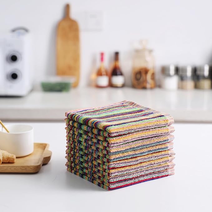 Oeleky Kitchen Dishcloths for Washing Dishes, Ultra Absorbent Dish Rags, Cotton Cleaning Cloths Pack of 8, 12x12 Inches (Multi-1, 12x12 inch)