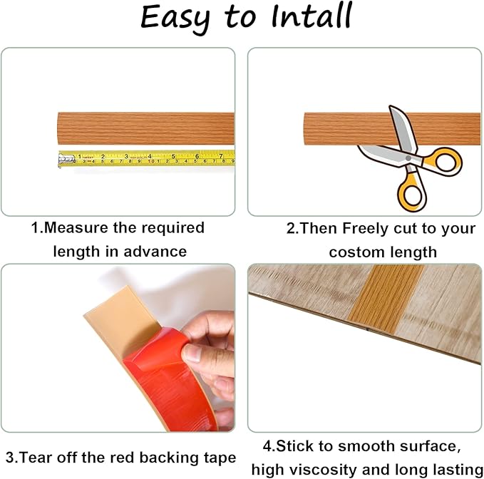 Floor/Door Flat Transition Strip & Self-Adhesive Vinyl Edge Trim - Laminate Gap Covering Joining Strip