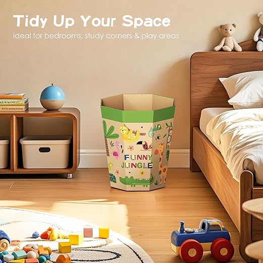 6-Pack Cardboard Trash Can – Foldable, Recyclable, Plastic-Free & Reusable Small Waste Paper Basket for Kids - Garbage Bin Perfect for Bedrooms, Playrooms, Children's Room & Outdoor (1.6 Gallon)