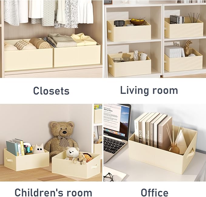 DIMJ Large Closet Storage Bins 8 Pack - Fabric Trapezoid Closet Organizer Bin, Foldable Storage Baskets for Shelves, Closet Shelf Organizer, Clothing Storage Box for Toys, Books, Towel, Clothes, Beige