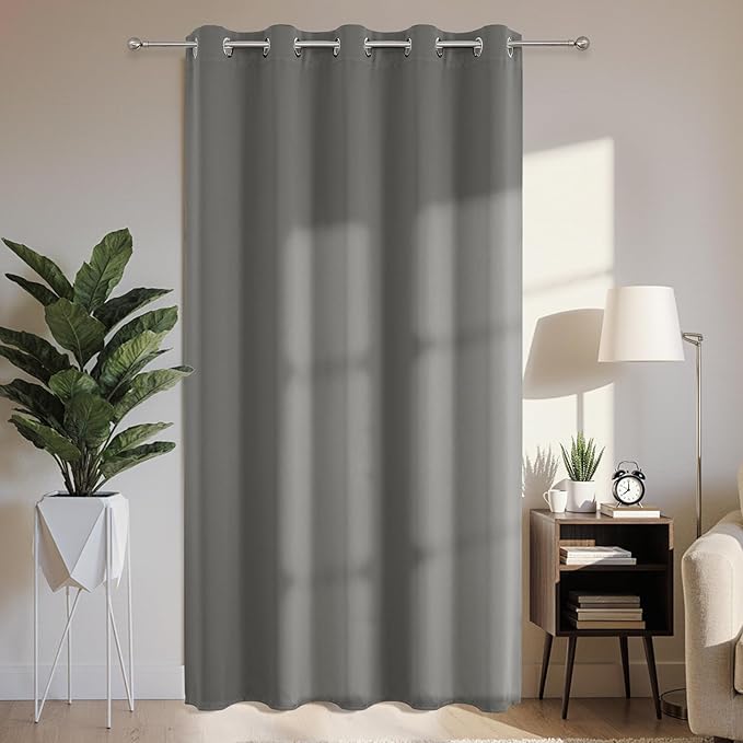 Joydeco Blackout Patio Sliding Door Curtains 90 Inches Long, Grommet Privacy Room Divider Curtains, Extra Wide Thermal Blackout Drapes for Bedroom Living Room (Light Grey, 70Wx90L, 1 Panel)