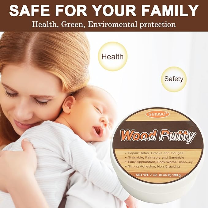 SEISSO Wood Putty, Water-Based Woods Filler, White Wooden Putty for Trim, Woods Filler Paintable, Stainable, Wooden Furniture Repair kit - Restore Wooden Table, Cabinet, Floors, Door