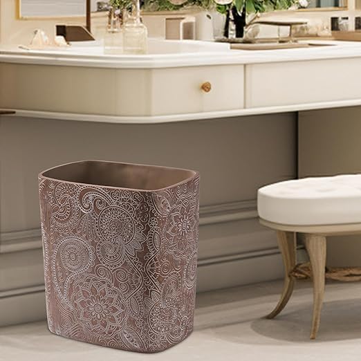 Polytree Boho Flowers Bathroom Trash Can 1.8 Gallon(7 Liter) Small Kitchen Garbage Can,Living Room Bedroom Trash Can, Decor Wastebasket for Home Office,Retro Brown
