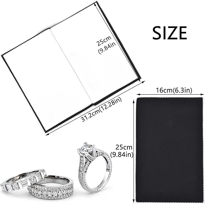 SEVENWELL Silver Polishing Cloth, Jewelry Cleaner Cloth for Sterling Silver Jewelry, Gold, Platinum, Silverware, Diamonds, Gemstones, Coins (Black)