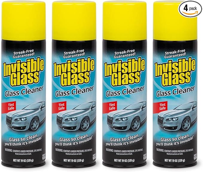 Invisible Glass 91164-4PKPremium Aerosol Glass and Window Cleaner for Auto and Home Cleans Glass, Windows, Windshields, and More, Streak-Free, Ammonia-Free, Tint-Safe, 19 oz (Pack of 4)