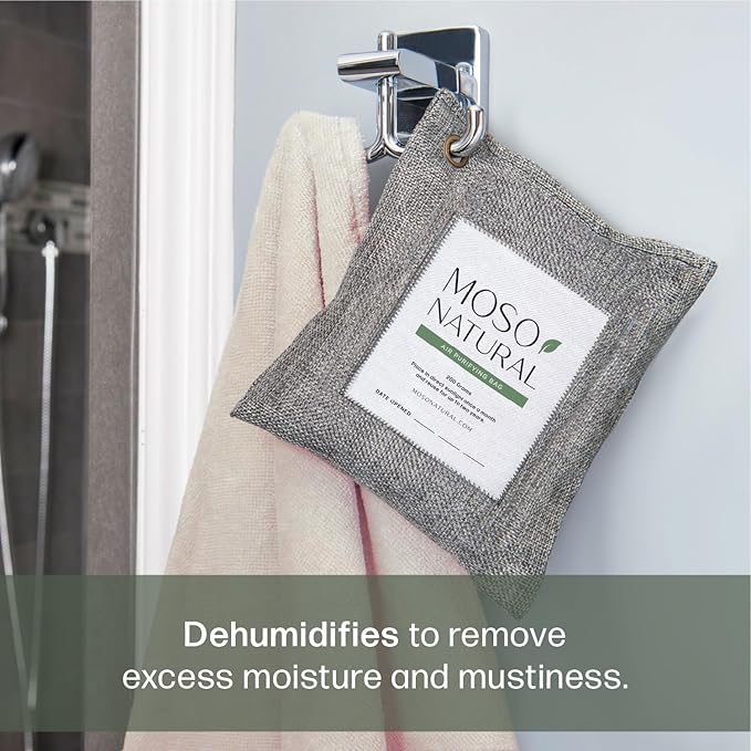Moso Natural Air Purifying Bag 200g (5 Pack) Bamboo Charcoal Odor Absorber for Home & Car | Closet Odor Eliminator, Small Room Deodorizer & Car Air Freshener | Long Lasting Charcoal Bags Cover 90sqft