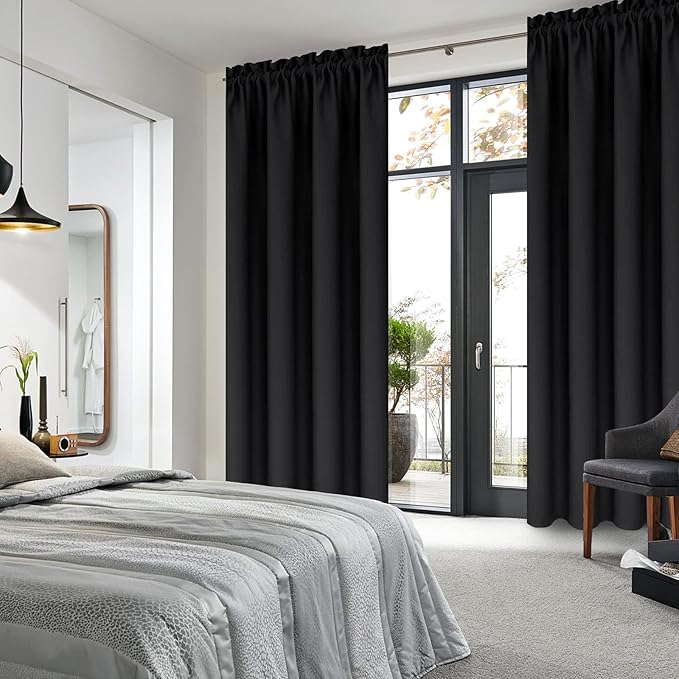 DWCN Blackout Curtains for Bedroom – Thermal Insulated Room Darkening Drapes for Living Room, Black, W 42 x L 84 Inch, Set of 2 Rod Pocket Curtain Panels
