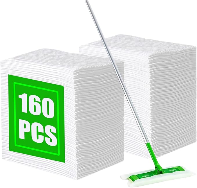 SUZZYVINE Dry Sweeping Cloths Mop Refills Disposable Floor Cleaning Wipes Compatible with Swiffer Sweeper, Unscented, 7.87"x11.81", Total 160 Count