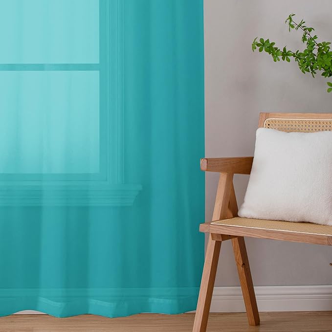 Chyhomenyc Turquoise Sheer Curtains 72 Inch Length 2 Panels, Light Filtering Soft Airy Rod Pocket Voile Window Curtain Drapes for French Door Bedroom Living Room, Each 42Wx72L Inches