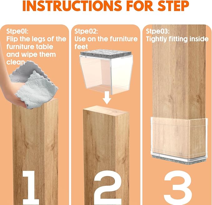 Rectangle Chair Leg Protectors for Hardwood Floors,16 PCS Silicone Covers to Protect Wood Tile Floors Felt Pads Furniture Leg Caps Reduce Noise. Easy to Move. (Clear,2 x 4cm, Rectangular)