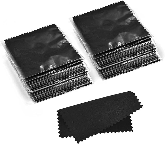 SEVENWELL 100pcs Jewelry Cleaning Cloth Black Polishing Cloth for Sterling Silver Gold Platinum Small Silver Polish 8x8cm