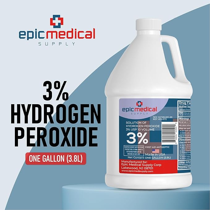 3% Hydrogen Peroxide - First Aid Antiseptic & Multipurpose Cleaner - Topical Wash for Cuts, Scrapes and Minor Cuts - H2O2 Hydrogen Peroxide 3 Percent USP Solution (4 Gallon)