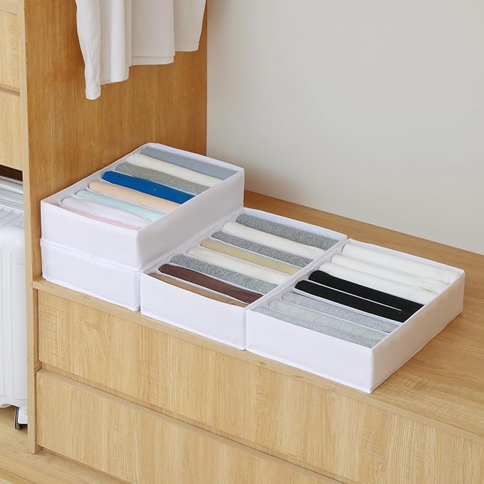 Qozary 4 Pack Drawer Organizers for Clothing, 8 Grids Foldable Closet Organizers and Storage Bins for Bedroom, Dresser Organizer Boxes for Thin T-shirts, Tank Tops