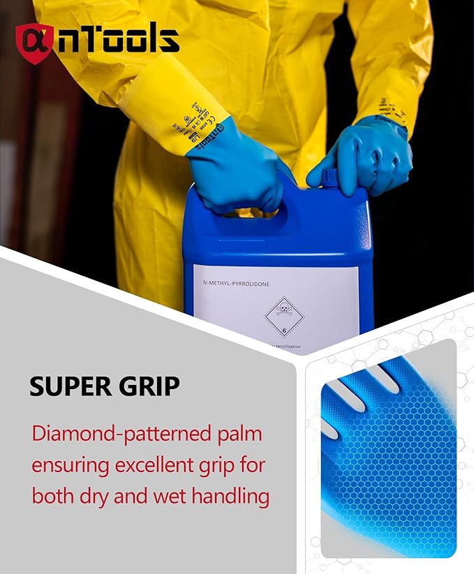 2 Pairs Neoprene and Rubber Blend Heavy-Duty Chemical Gloves, Protective industrial gloves for Resist Acid, Alkali, Hazmat, cleaning, dishwashing, Large