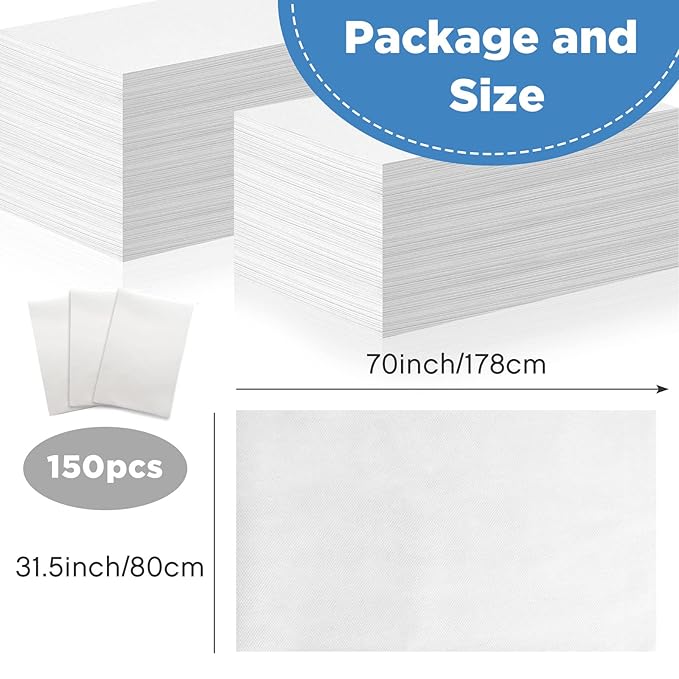 Tegeme 150 Pieces Disposable Massage Table Sheets 31" x 70" Waterproof Bed Sheets Non Woven Bed Cover for Massage Table Beauty Salons Tatto Spa Hotels(White)