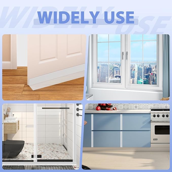 Weather Stripping Door Draft Stopper Flexible Self Adhesive Silicone Door Seal Strip for Glass Doors Windows and Shower Glass Gaps, 2 Inch Wide X 10 Feet Long, Clear