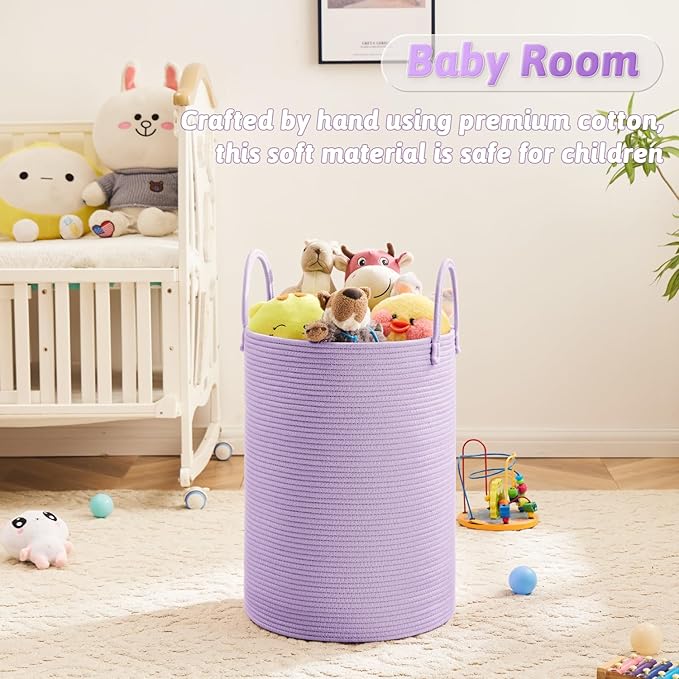 Laundry Basket,Woven Cotton Rope Laundry Hamper,80L for Decorative Storage of Dirty Clothes,Toys and Blankets in Bathroom,Baby Room and Living Room