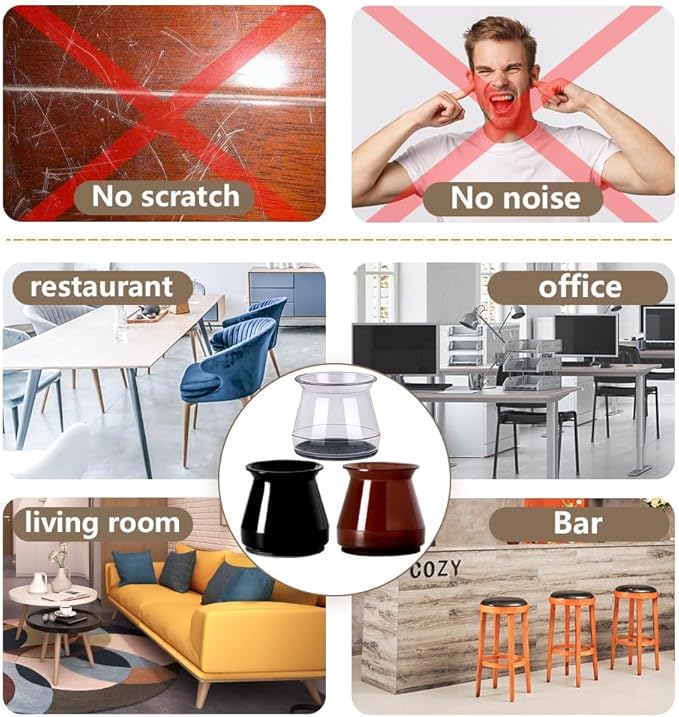 BUMACO Chair Leg Floor Protectors Chair Leg Protectors for Hardwood Floors Silicone Pads Covers to Protect Floors (Black-20 Pcs, Universal L (1-5/16"~2")