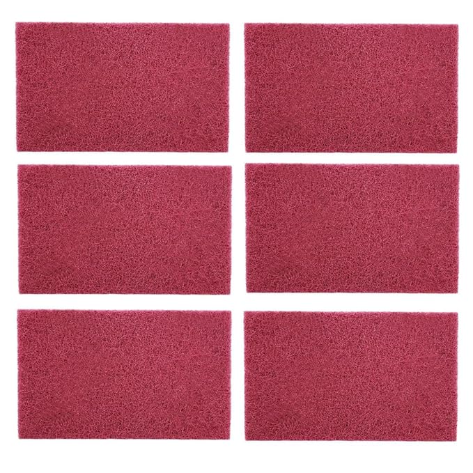 3M Scotch Brite 7447 Very Fine Grade General Purpose Sanding Hand Pads 6Pcs 200 x 125mm/8" x 5" Red