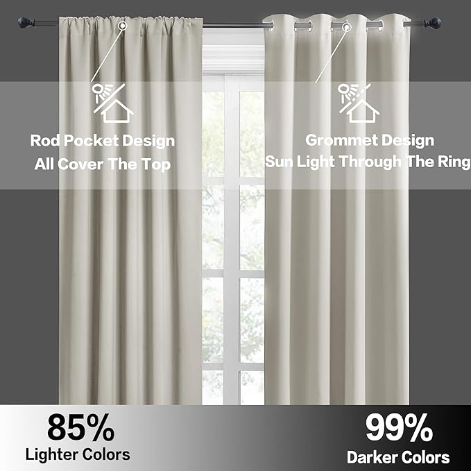 RYB HOME Blackout Short Cafe Curtains, Privacy Light Block Small Window Curtains for Bedroom Kitchen Basement Dining Classroom, W 29 x L 45 inches, Natural, 2 Panels