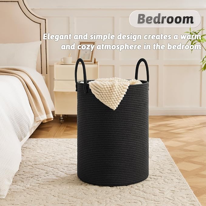 Laundry Basket,Woven Cotton Rope Laundry Hamper,60L for Decorative Storage of Dirty Clothes,Toys and Blankets in Bathroom,Baby Room and Living Room