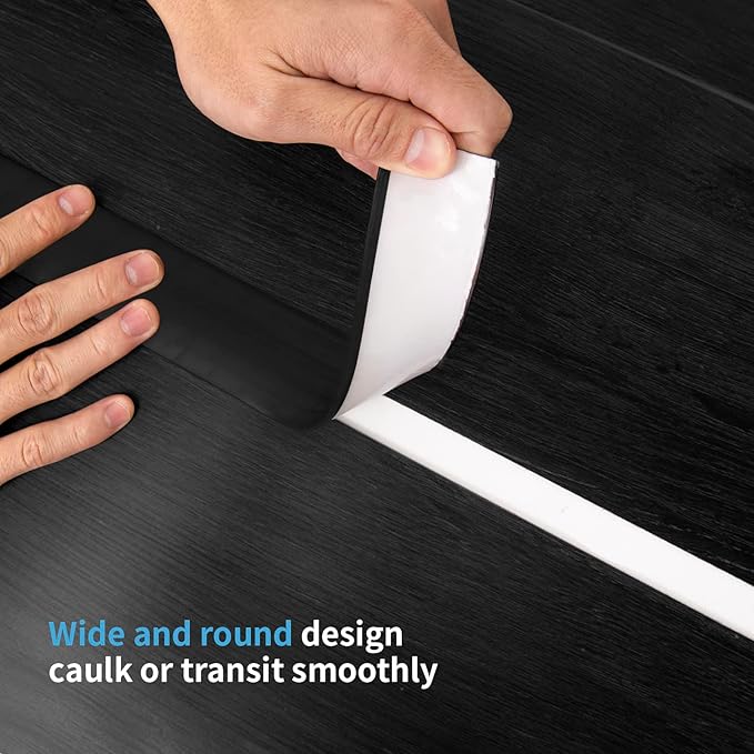 Art3d Self Adhesive Vinyl Floor Transition Strip, Laminate Floor Strip Floor Flat Divider Strip for Joining Floor Gaps, Carpet Threshold Transition, Floor Tiles (10 FT, 1.57in, Black)