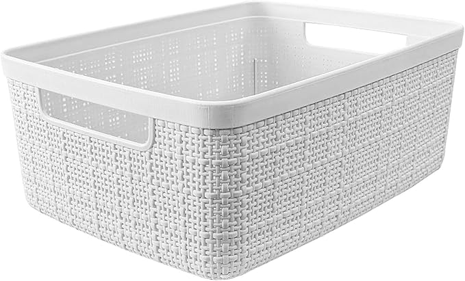 Curver Set of 8 Jute Small Decorative Plastic Organization and Storage Baskets, Perfect Bins for Home Office, Closet Shelves, Kitchen Pantry and All Bedroom Essentials