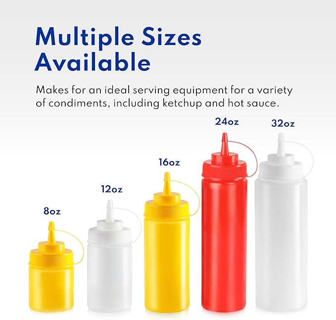 New Star Foodservice 26528 Plastic Squeeze Bottles with Cap and Scale, Wide Mouth, 16 oz, Yellow, Pack of 6