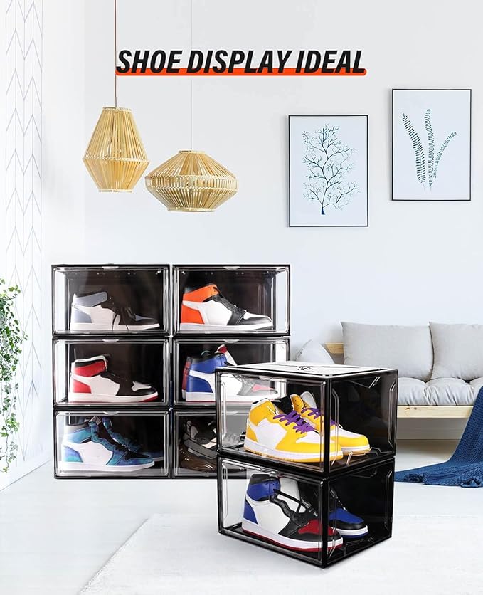 KDOR Shoe Boxes Clear Plastic Stackable 10 Pack Sneaker Storage Boxes with Magnetic Door, Acrylic Display Case, Strong and Sturdy Fit Shoe Size Up to US 15