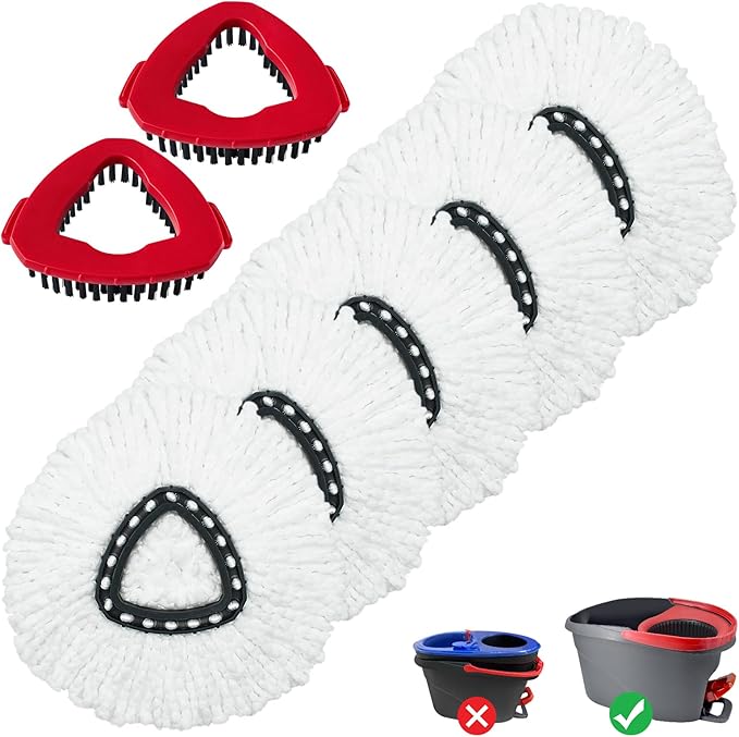 Mop Heads Replacement for Ocedar, Mop Replace Head for Ocedar EasyWring 1 Tank, Microfiber Spin Mop Refills, Include 5 Spin Mop Replacement Head Deep Cleaning Machine Washable with 2 Scrubber Mop Head