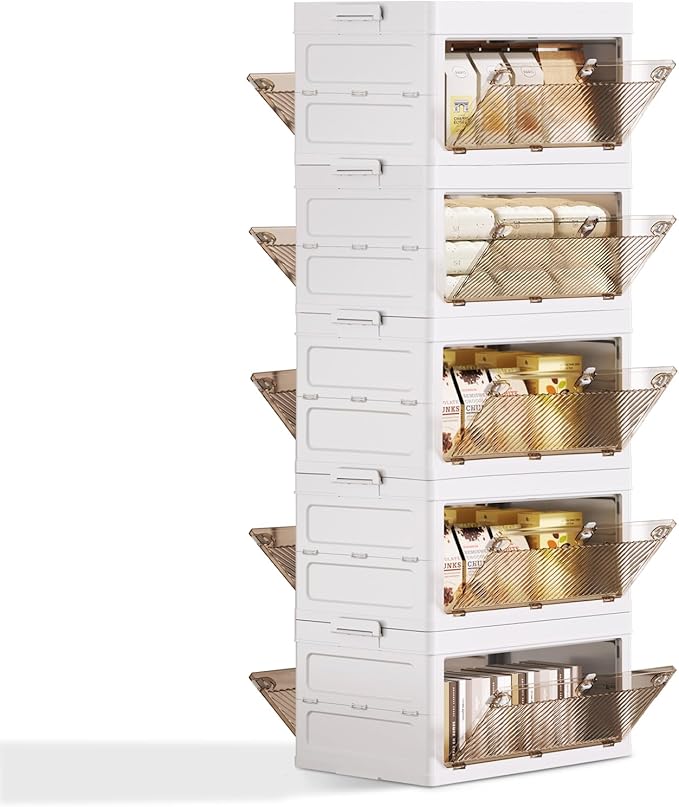 QudraKast 5-Tier Stackable Plastic Storage Bins - 23QT Stackable Storage Bins - Closet Organization and Storage, Suitable for Bedroom, Organization and Storage Boxes for Study, Toy Room, Office