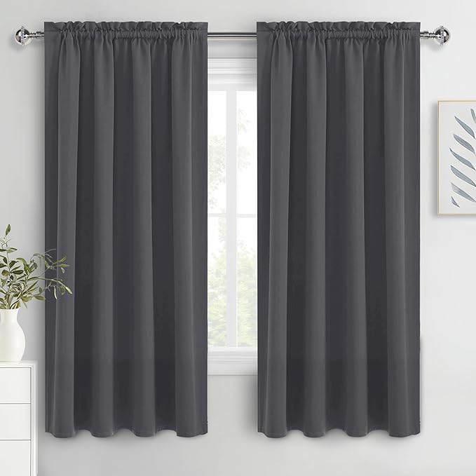 DWCN Blackout Curtains for Bedroom 63 Inch Length 2 Panels Set, Solid Thermal Insulated Energy Saving Rod Pocket Window Treatment Curtains Blackout Drapes (W42 x L63 Inch, Dark Grey)