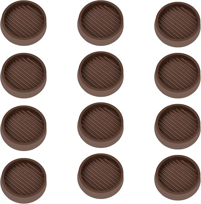 2X2 Round Rubber Caster Cups, Non Slip Furniture Pads, Anti-Slip Gripper, Anti Skid Furniture Feet, Anti Slide Floor Protector for Bed Couch Table Chair Stoppers (Brown, 12 Pack)