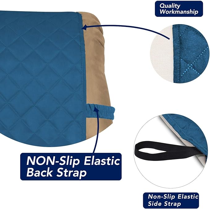 PureFit Reversible Quilted Sofa Cover, Water Resistant Slipcover Furniture Protector, Washable Couch Cover with Non Slip and Elastic Straps for Kids, Dogs, Pets (Small Recliner, Peacock Blue/Beige)