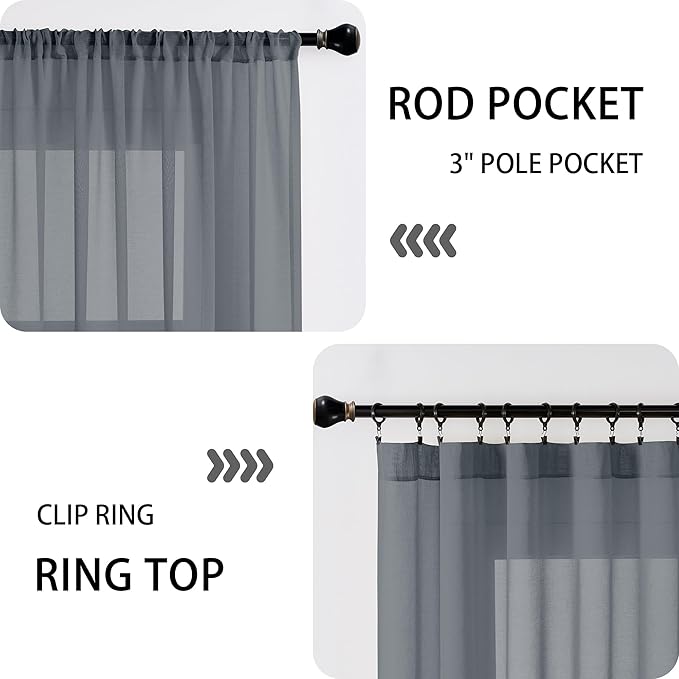 Tollpiz Sheer Door Curtains Closet Linen Textured Curtain Sheers Doorway Light Filtering Voile Patio Glass Door Rod Pocket Curtains French Door, 54 x 80 inches Long, Dark Grey, Set of 1 Panel