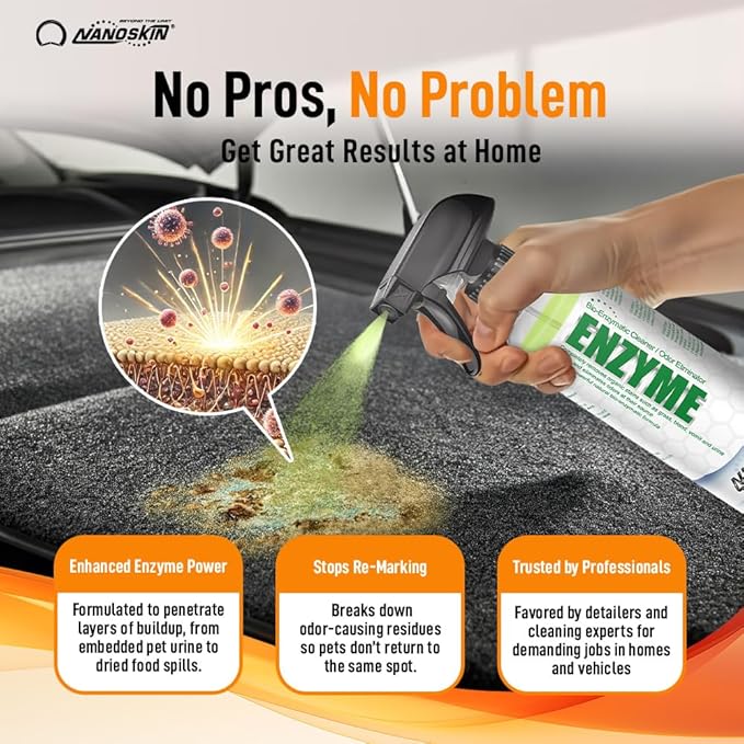 Nanoskin ENZYME Multi-Purpose Cleaner & Odor Eliminator 1 Gallon - Removes Complex Organic Stains, Dirt, Grease, and Grime from Multi Surfaces | For Automotive, Floor, Kitchen, Bathroom, Plumbing