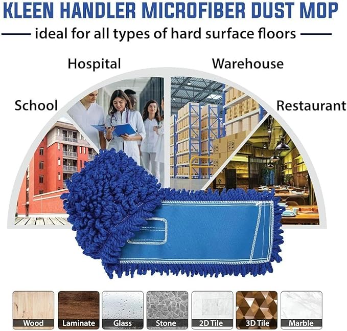 Kleen Handler 18 inch Microfiber Dust Mop | Small Washable Commercial Mop Head Replacement, Pack of 3