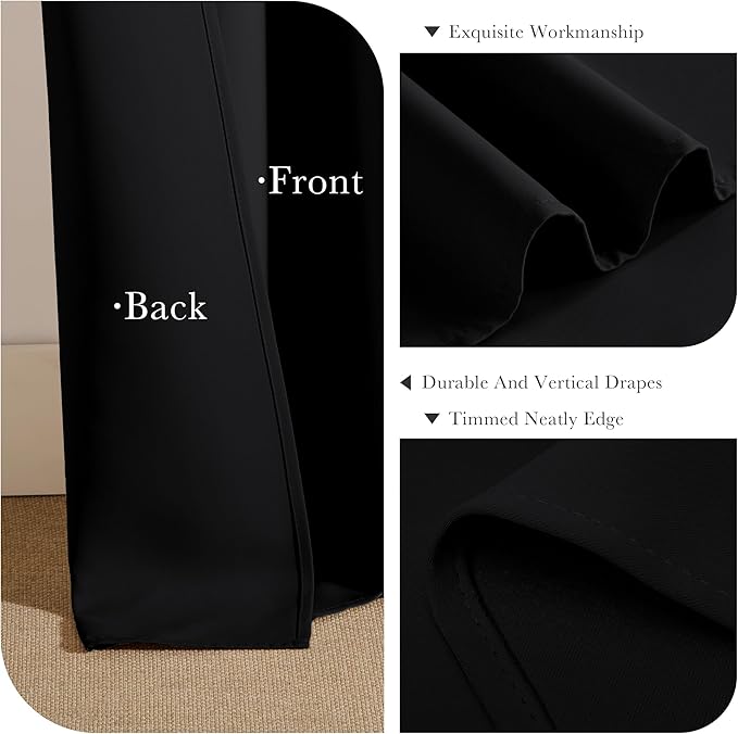 PONY DANCE 30 Inch Length Curtains Vlances - Blackout Thermal Insulating Drapes for Home Theatre Bathroom Kitchen Basement Cafe RV Camper Windows Blinds (Black, 29 Inches Wide by 30 Inches Long)