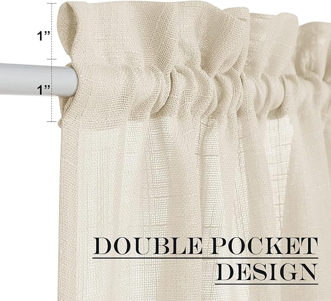 NICETOWN Privacy Door Curtain - Linen Textured French Front Door Curtain Semi Sheer Panel Tieback for Kitchen (52 inches W x 72 inches L, Beige, 1 Panel)